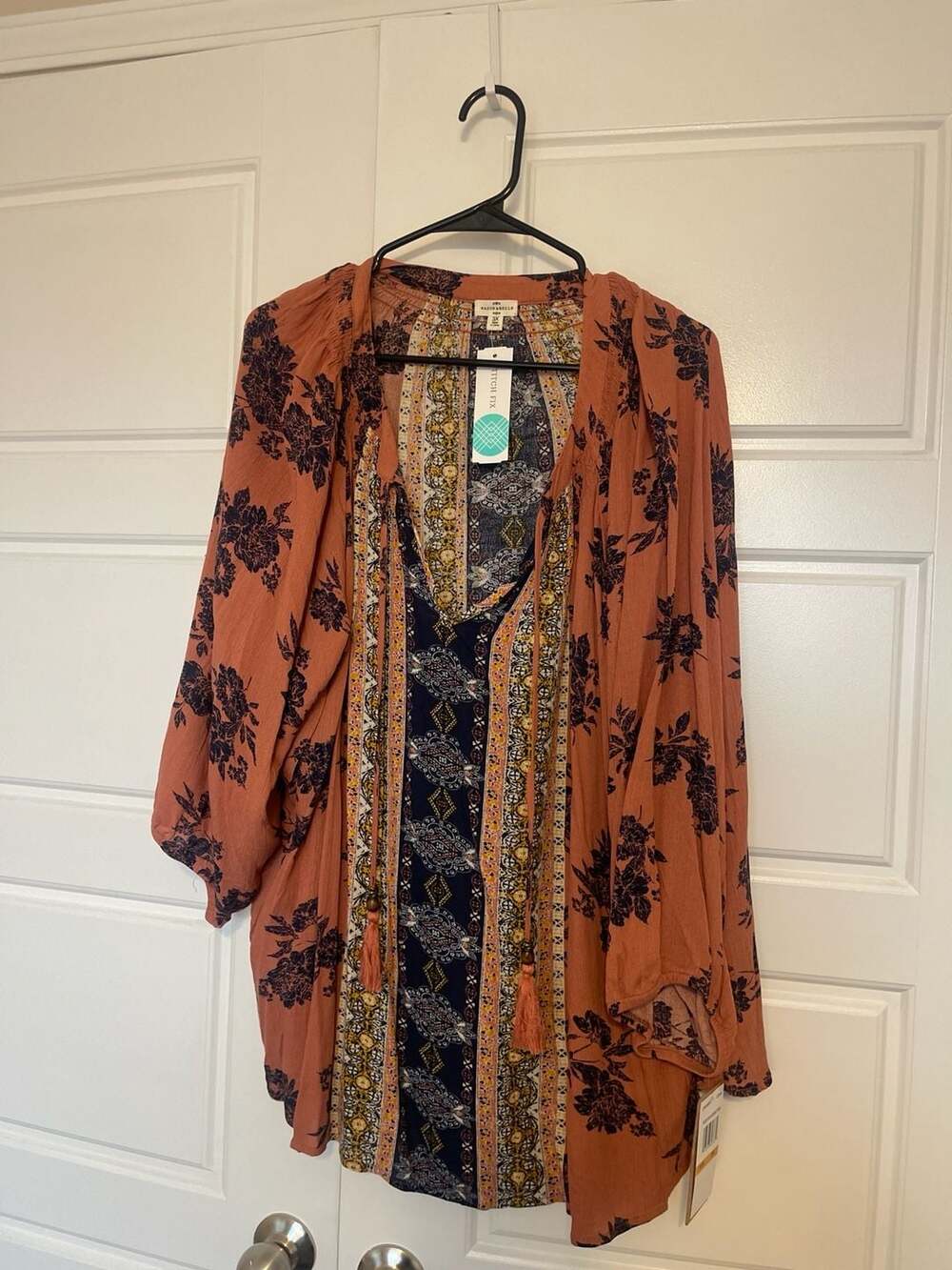 Mason & Belle Shirt Womens 3X Orange Floral Crinkle Peasant Boho Blouse Top 0310